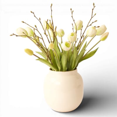 WinQ-Gebonden Boeket Witte Tulpen met Tillia-kunst tulpen-kunstbloemen