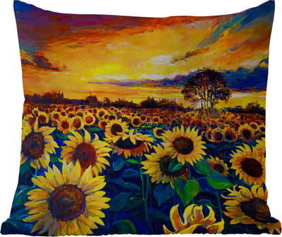 Buitenkussen Weerbestendig - Schilderij - Olieverf - Bloemen - Zonnebloem - 50x50 cm