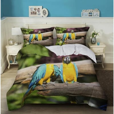 Ensemble de Literie Ara Taille King/Queen Housse de Couette Perroquet Coloré Garçons Plante Verte Tropicale Naturelle Oiseau Polyester Housse de Couette EU single(135x200cm)