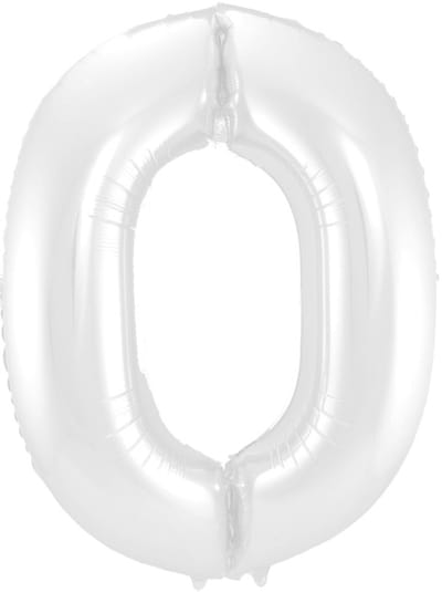 Folat - Folieballon Cijfer 0 Wit Metallic Mat - 86 cm