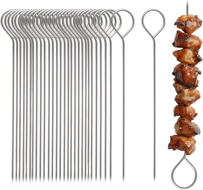 60 Stuks RVS Kebab Spiesen van 10 cm voor Barbecue Feesten, Tuin en Buiten, Ideaal voor Vlees en Groenten
