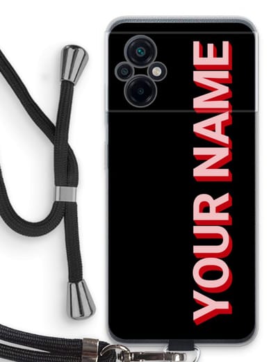 Gepersonaliseerd - Case Company® - Hoesje met koord geschikt voor Xiaomi Poco M5 hoesje met Koord - Namecase - Telefoonhoesje met Zwart Koord - Bescherming aan alle Kanten en Over de Schermrand