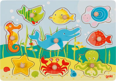 GOKI Steekpuzzel - Onderwaterwereld - 9 Delen - 30X21X2,4Cm - Hout - 1 Jaar