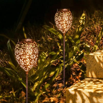 Metalen Tuinspots op Zonne-energie met Warm Wit LED Licht - IP65 Waterdicht