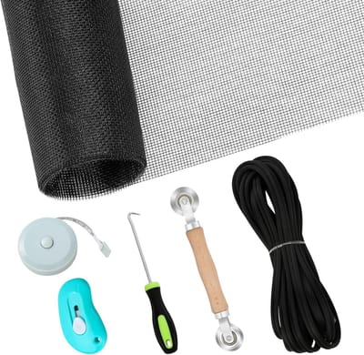 Reparatieset Horren - Gaas en Hulpmiddelen - Scherm Herstellen - Compleet met Gereedschap - 6 Stuks - Zwart