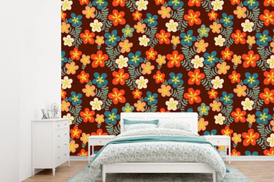 Behang - Fotobehang Retro - Patronen - Bloemen - Jaren 70 - Breedte 360 cm x hoogte 260 cm