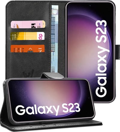 Hoesje geschikt voor Samsung Galaxy S23 - Book Case Kunstleer Pasjeshouder Zwart