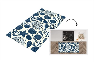 Keukenloper - Loper keuken - Schelpen - Strand - Blauw - Patroon - 120x60 cm - Keukenloper vinyl
