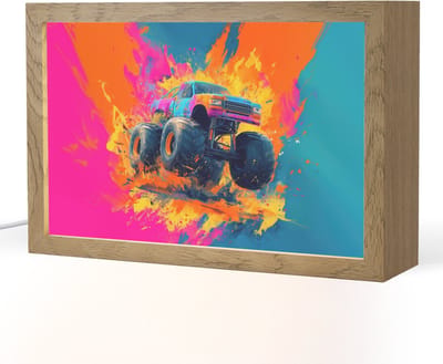 Nachtlampje 30x20 cm - Kinder lampje - Monstertruck - Abstract - Verfspatten - Kleurrijk - Tafellamp kinderkamer - Slaapkamer lamp - Bedlamp kinderen - Kinderlampje stopcontact - Wandlamp babykamer - Nachtlampjes