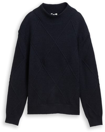 Tom Tailor - Losvallende gebreide trui met opstaande kraag - Maat XL - sky captain blue