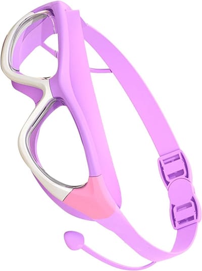 Pastel Roze-Paars-Wit Kinder Zwembril met Breed Zicht, Waterdicht Anti-Waas en UV-Beschermd voor Zwemles, Zwembad en Strand
