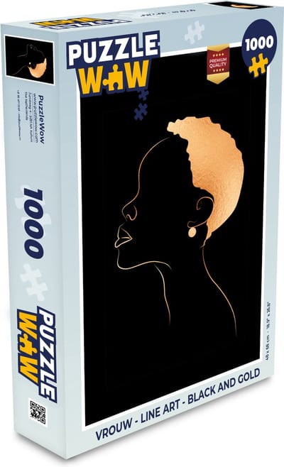 Puzzel Vrouw - Line art - Black and gold - Legpuzzel - Puzzel 1000 stukjes volwassenen