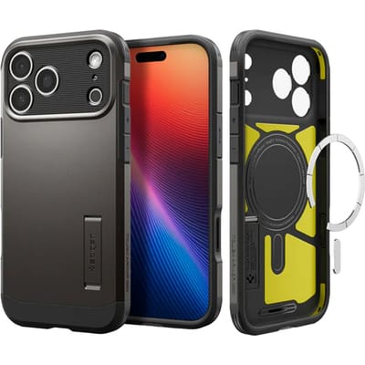 Spigen Tough Armor T MagFit - Hoesje Geschikt voor Apple iPhone 17 Pro Max - Compatibel met MagSafe - Back Cover met Standaard - Gunmetal