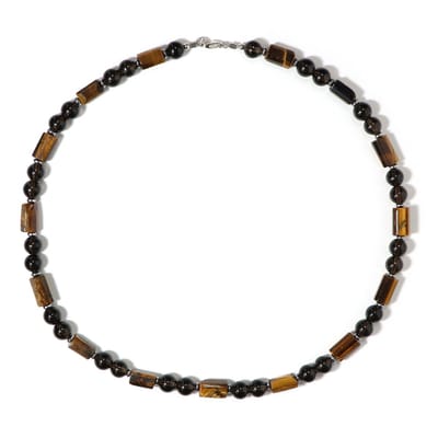 Cavill - Zilveren Halsketting 925 Sterling Zilver - Tijgeroog 99,5 ct & Rookkwarts 91,5 ct - Unisex Edelsteenketting 50 cm - Fancy & Ronde Kralen