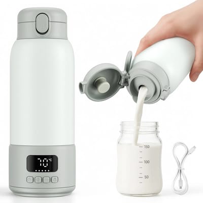 Novendo Goods – Draagbare baby melk & water verwarmer 500ml – 100W Snelle verwarming – 16000mAh draadloos – USB-C – Precisie temperatuur – BPA-vrij – Reizen & onderweg