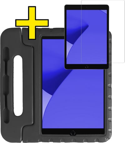 Hoes - Geschikt voor Apple iPad 7/8 (2019/2020) - 10.2 inch - 7e/8e Generatie - Met Screenprotector - Kinderhoes Shockproof Bumper - Kidsproof Case - Tablet Hoesje - Kinder Hoesje Cover - Zwart