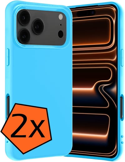 Hoes - 2 Stuks - Geschikt voor Apple iPhone 17 Pro - Sterk & Shockproof - Case Siliconen - Back Cover - Telefoon Hoes - Lichtblauw