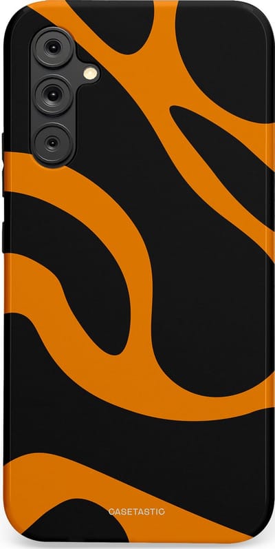 Casetastic hoesje geschikt voor Samsung Galaxy A34 (2023) 5G - Dubbellaagse bescherming - Katachtige Oranje Tijger Strepen - Fashion Case - Zwart Oranje