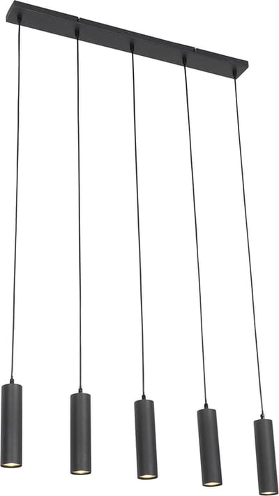 QAZQA jeana - Moderne Dimbare LED Smart Hanglamp eettafel incl. wifi met Dimmer - 5 lichts - L 80 cm - Zwart - Woonkamer | Slaapkamer | Keuken
