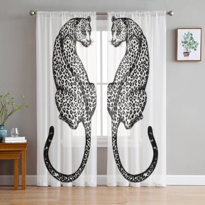 Handgetekende Luipaard Transparante Raamgordijnen Voor Woonkamer Slaapkamer Modern Voile Tule Gordijnen Stof Draperieën Voor Keuken 135W x 114H(cm) white