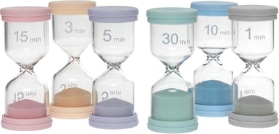 SnelShoppen - Kleurrijke Zandloperset 6 Stuks, Tijdmeter voor Tandenpoetsen, Huiswerk en Sport, Glas met Siliconen Rand, 1, 3, 5, 10, 15, 30 Minuten