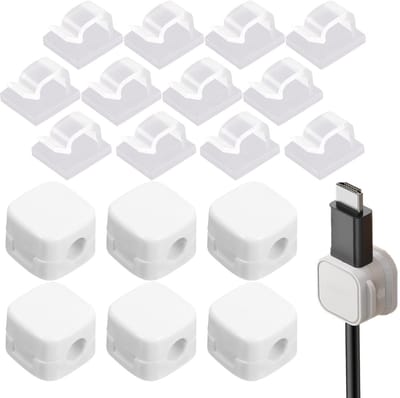 Dailygoody - Magnetisch Kabelmanagement - Kabelbinders - Organiseer je kabels - Wit - Kabelhouders - Voor bureau en nachtkastje - 6 stuks en 12 houders
