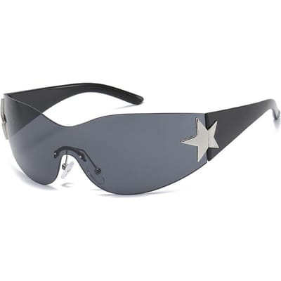 Fietsen Y2K Randloos Punk Eén Stuk Zonnebril Dames Luxe Merk Wrap Around Bril Vrouwelijke Vijf Sterren Zonnebrillen