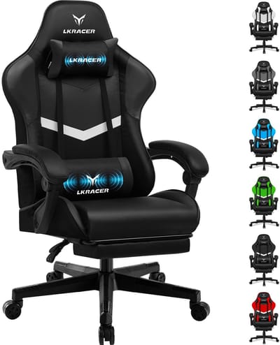 LUCKRACER - Gaming Bureaustoel - Met Lendensteun en Voetensteun - Zwart