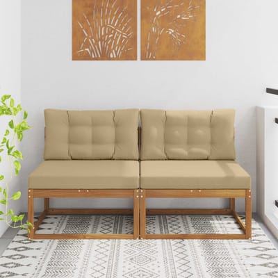 vidaXL - Buiten - Midden - Sofa - met - kussen - 2 - Stuk - Naturel