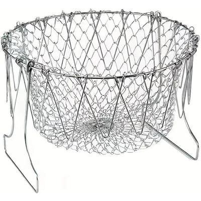 1 stuks Roestvrij Staal Friet Afgietmand Opvouwbare Afgietmand Flexibel Keukengereedschap voor Gefrituurd Voedsel Wassen van Fruit gray