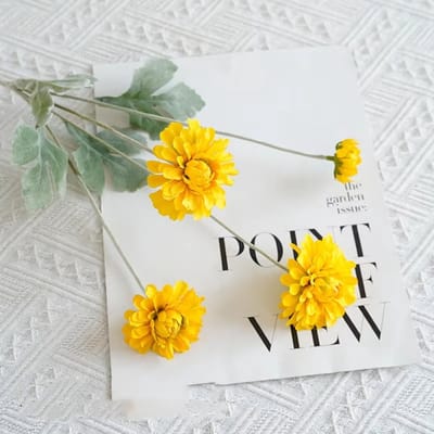 Madeliefje - 4 koppig - geel - zijden bloemen - 3 stelen - onderhoudsvrij - 60 cm - kunstbloemen