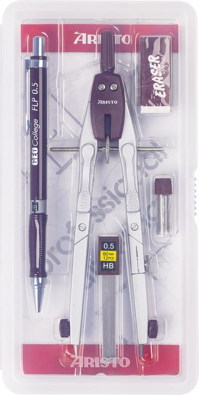 Aristo schoolset - GEOCollege - set 5-delig - in plastic etui - wijnrood/zilver - AR-80064
