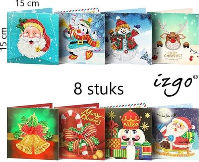 IZGO Diamond Painting Kerstkaarten - Complete set voor kinderen en volwassenen