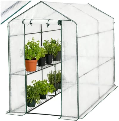 tectake® Broeikas met Folie - Foliekas - Hobbykas - 2,23m² - 186 x 120 x 190 cm - Kweekkas voor Tomaten en Planten - Tuinkas met 4 Planken - Beschermt Tegen Kou, Regen en Zon