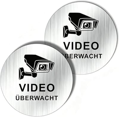 Bewakingsbord Stickers - Waarschuwingsstickers Camerabewaking - Veiligheid Verhogend - Corrosiebestendig Aluminium - 10 cm Diameter - Zilver