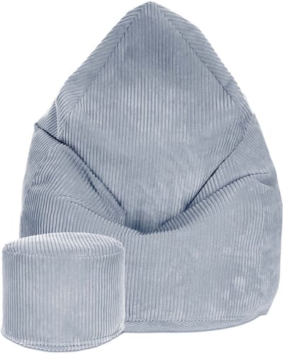 DreamRoots Zitzak voor Volwassenen of Kinderen – Corduroy Beanbag met Voetsteun en Afneembare Hoes – Inclusief Vulling – 80x80x120 cm – Baltic Sea