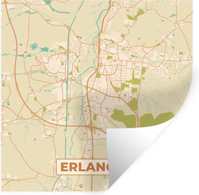 Muurstickers - Sticker Folie - Plattegrond - Erlangen - Vintage - Kaart - Stadskaart - 100x100 cm - Plakfolie - Muurstickers Kinderkamer - Zelfklevend Behang XXL - Zelfklevend behangpapier - Stickerfolie