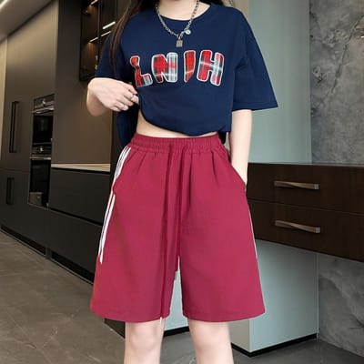 Sportshorts voor Dames in de Zomer Dunne Hoge Taille Casual Wijde Pijp Mid-lengte Broeken Om Ze Slanker te Laten Lijken en Gestreept Vijf-punts Broeken te Dragen XL pink