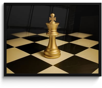 Poster in lijst - Fotolijst 70x50 cm - Posters - Schaakstuk - Koning - Schaakbord - Geblokt - Posterlijst zwart - Decoratie - Wanddecoratie woonkamer - Muurdecoratie slaapkamer