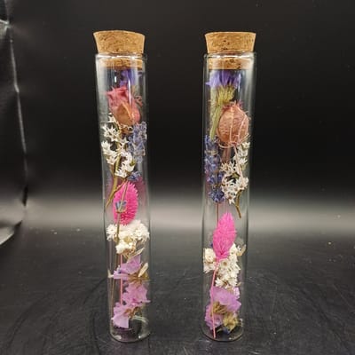 2 reageerbuisjes met droogbloemen en kurk| decoratie | droogbloemen in fles | boeket | bloemstuk | droogbloemen in glas | fleurig | cadeau | gezellig | vaas | vaasje | decoratie | woondecoratie- droogbloemen boeket - droogbloemen met vaas