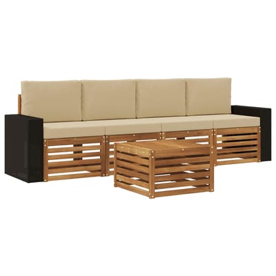 vidaXL - Buiten - bank - set - 5 - st - Natuurlijk - en - Beige - Massief - Acacia - Hout