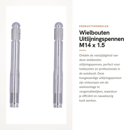 Dailygoods- Wielbouten Uitlijningspennen - 2 Stuks - M14 x 1.5 Draad - Roestvrij Staal - Auto Gereedschap - Compatibel met GM/PSA/Saab - Uitlijnpen