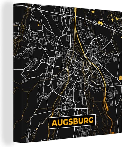 Canvas Schilderij Augsburg - Stadskaart - Plattegrond - Kaart - Duitsland - Goud - 20x20 cm - Wanddecoratie