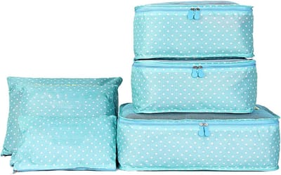Reisorganizer Sets - Koffer organizers - Kleding opbergen - Waterdichte schoenentas - 6 Delen - Groene Stippen
