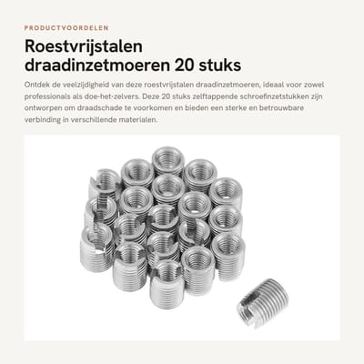 Dailygoods- Draadinzetmoeren 20 Stuks - Roestvrij Staal - M3 x 6 mm - Zelftappende Schroefinzetstukken - Draadbescherming - Schadepreventie - Schroefinzetstuk