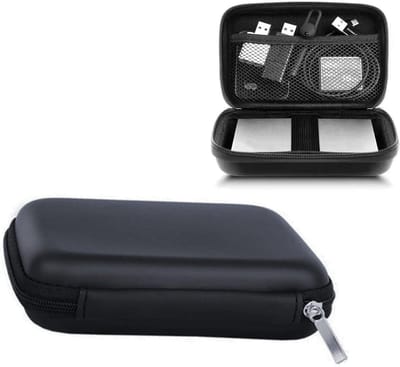 In-Ear Headphone Bag - 14 x 10 x 4 cm - Navigatiehoes - Hard EVA Plastic met Rits - Opbergcase met 1 Binnenvak voor 2.5 Inch MP3 Speler - USB Kabel - Sleutels - Pasjes - Zwart