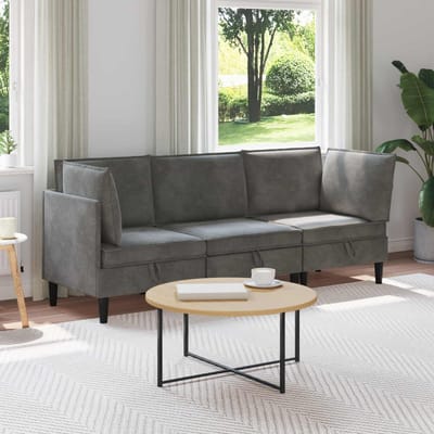 vidaXL - Woonkamer - Meubelset - 3 - st - Donkergrijs - Fluweel