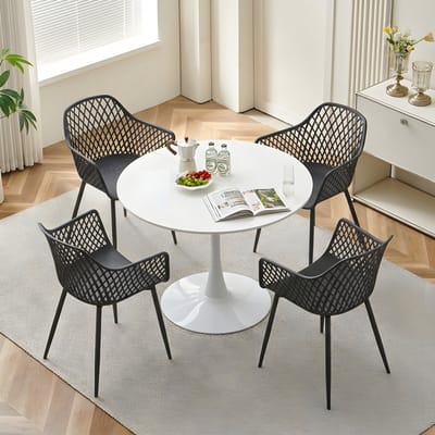 EGGREE eettafel en stoelen set - witte tafel Ø 100 cm met 4 stoelen - voor bar - kookeiland, café en eetkamer