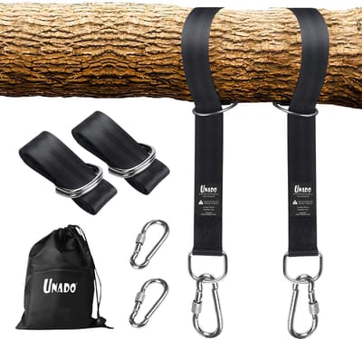 Unado Ophang Koord Voor Hangmat, Hangstoel / Schommel - Hangmat Bevestigingsset Inclusief Haken - Karabijnhaak - Hangmat Standaard -Schommelophangset - Hangmat Ophangsysteem -150cm - Tot 1000kg - Boomvriendelijke Hangmat Ophangset - Set Van 2Stuks