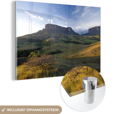 ® Glasschilderij 180x120 cm - Schilderij acrylglas - Zonsondergang bij het Nationaal park Canaima in Venezuela - Foto op glas - Muurdecoratie woonkamer - Wanddecoratie slaapkamer - Schilderijen